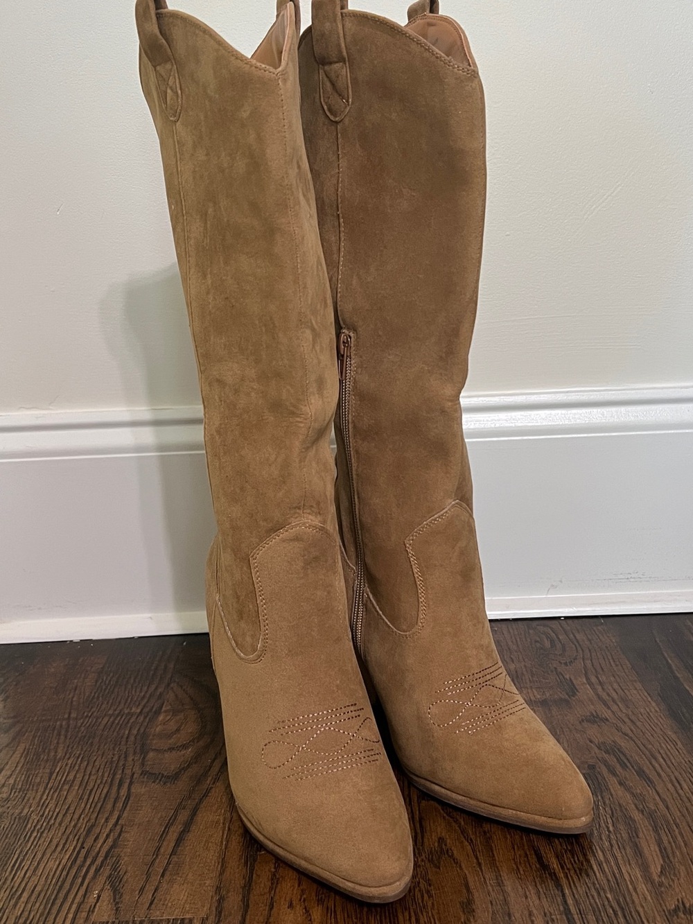 JustFab Suede Over-the-Knee Western Boots - Tan
